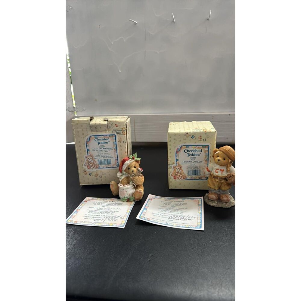 Cherished Teddies 1996 Football Butch and 1992 Gingerbread Steven Enesco